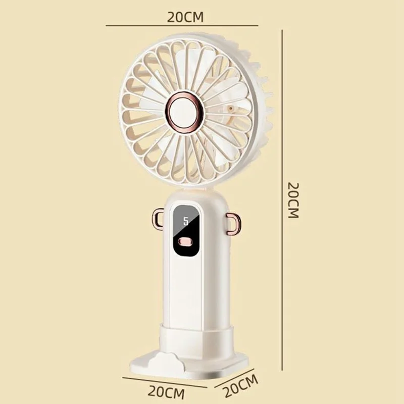 ZD01 LED Display Mini Handheld Fan 5 Speeds Adjustable Foldable Cooling Fan with Phone Holder - Pink