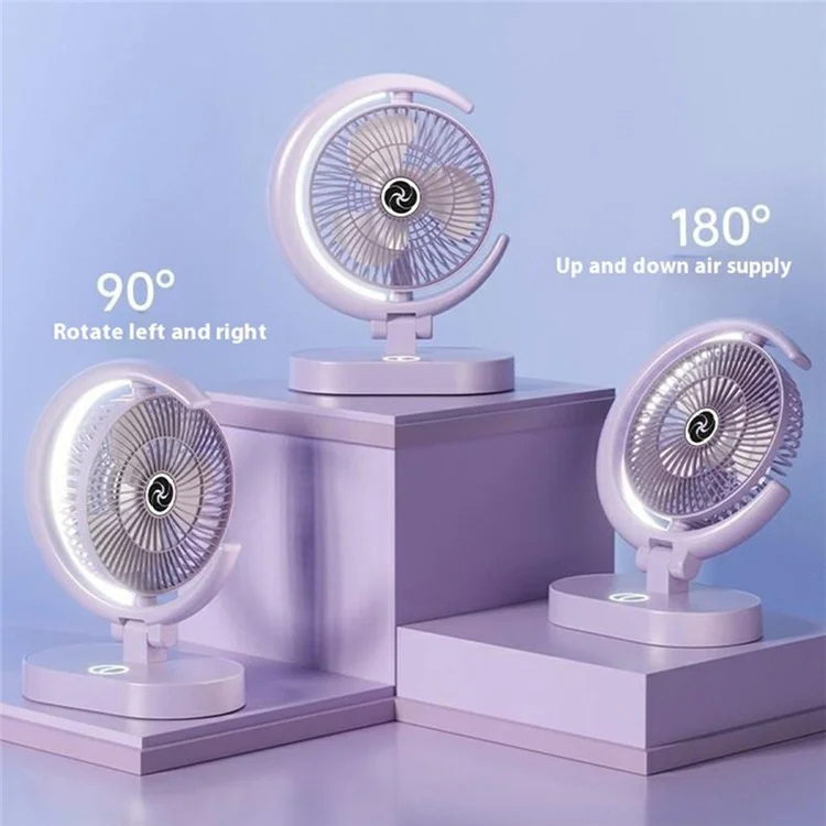 USB Rechargeable Foldable Desk Fan 4 Speeds Air Circulator Cooling Fan with Light - Purple