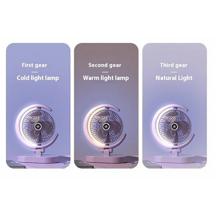 USB Rechargeable Foldable Desk Fan 4 Speeds Air Circulator Cooling Fan with Light - Purple