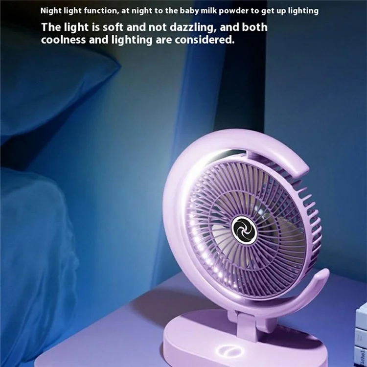 USB Rechargeable Foldable Desk Fan 4 Speeds Air Circulator Cooling Fan with Light - Purple