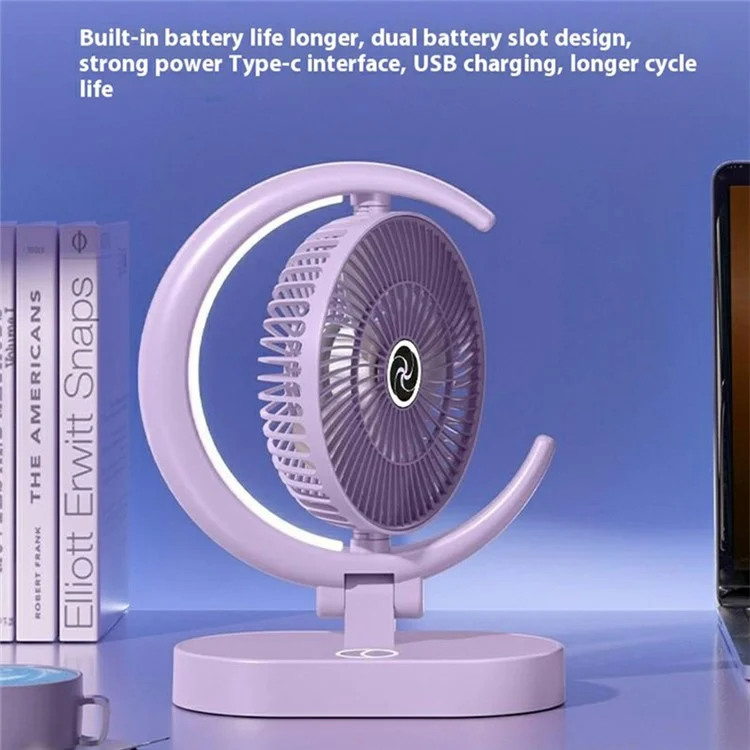 USB Rechargeable Foldable Desk Fan 4 Speeds Air Circulator Cooling Fan with Light - Purple