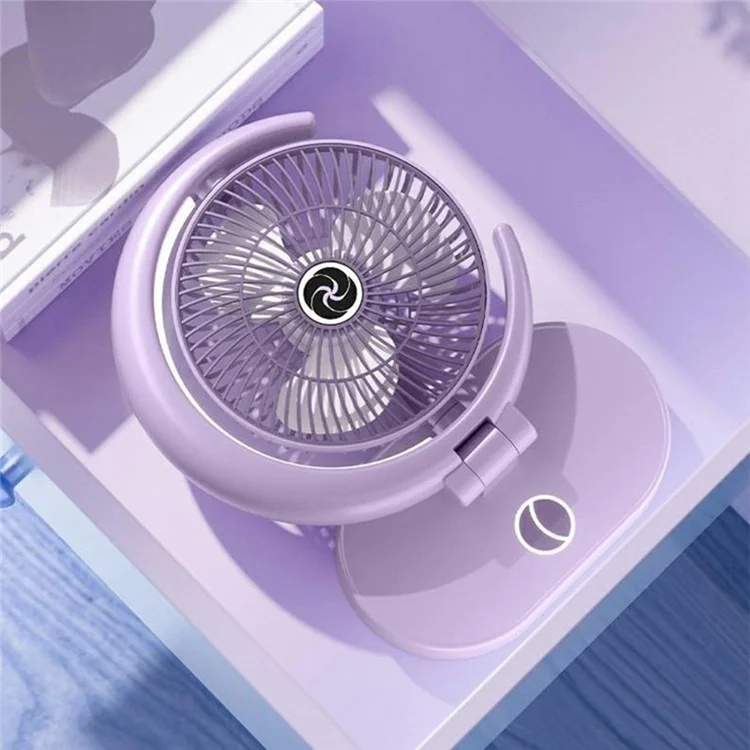 USB Rechargeable Foldable Desk Fan 4 Speeds Air Circulator Cooling Fan with Light - Purple