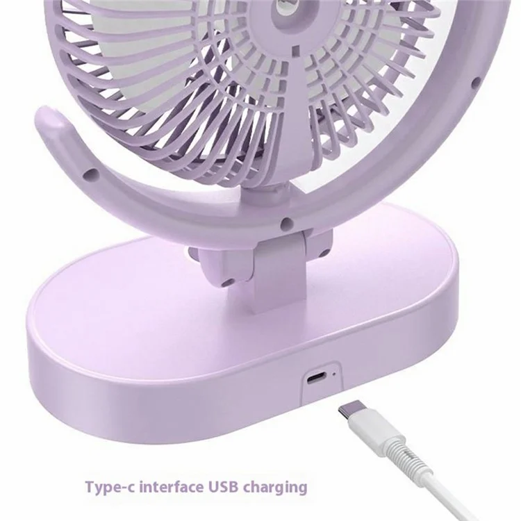 USB Rechargeable Foldable Desk Fan 4 Speeds Air Circulator Cooling Fan with Light - Purple