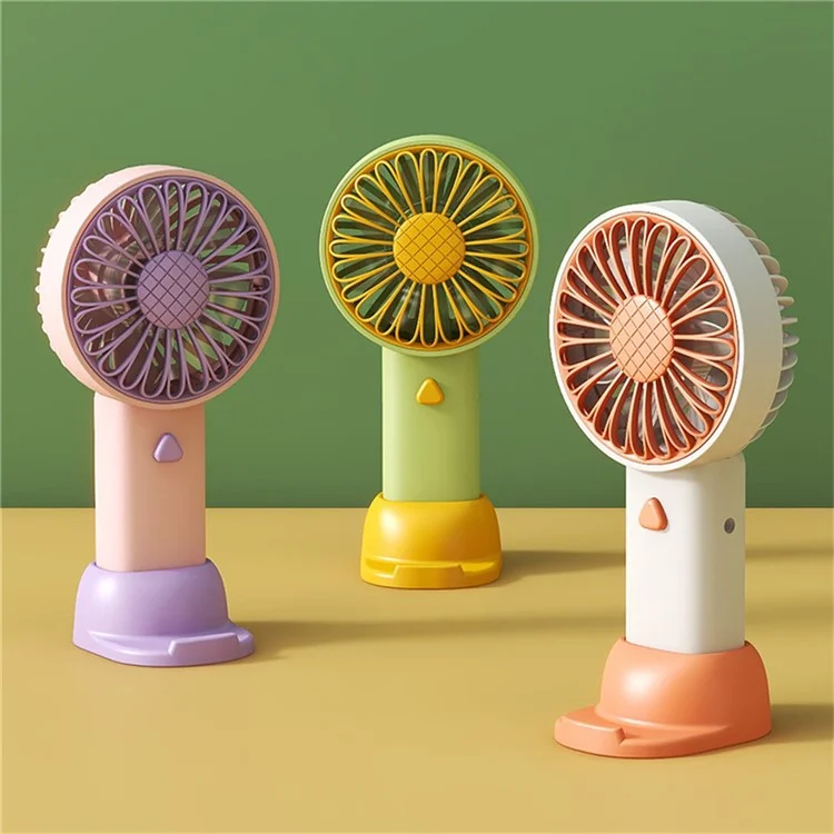 F011 Sunflower Shape Mini Desk Fan Rechargeable Portable Cooling Fan with Phone Holder - Yellow