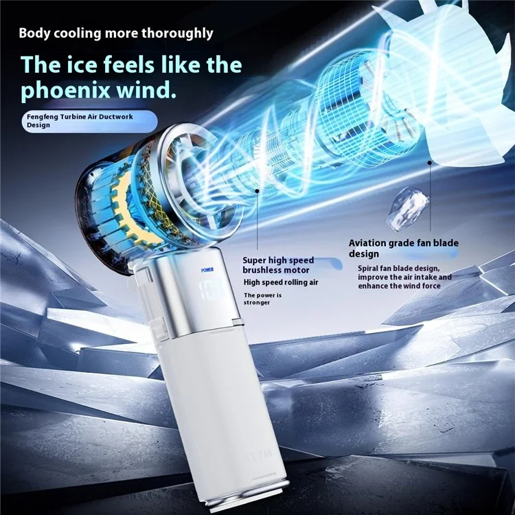 MF119 Handheld Fan with Retractable Cable Adjustable 100 Speeds USB Rechargeable Portable Cooling Fan - White