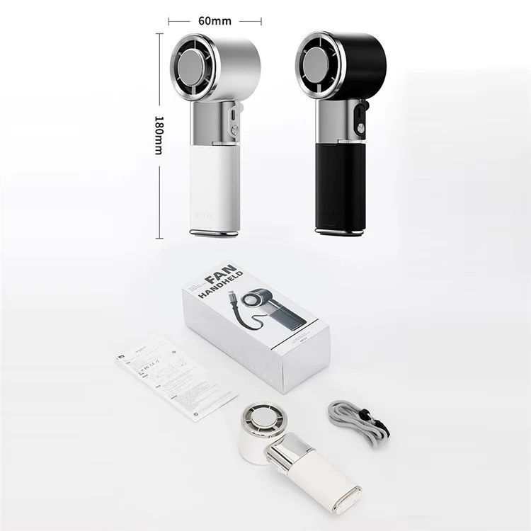 MF119 Ventilateur de poche avec câble rétractable, 100 vitesses réglables, rechargeable par USB, ventilateur de refroidissement portable - Noir