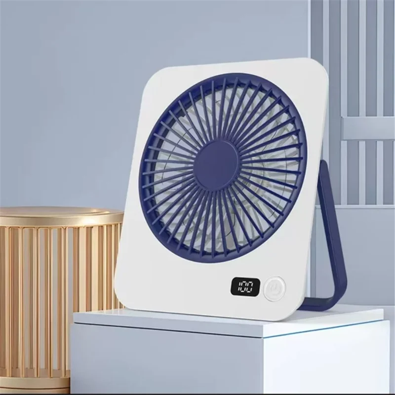 M7 Digital Display Portable Desktop Fan Ultra Thin Rechargeable Cooling Fan with Foldable Kickstand - Blue
