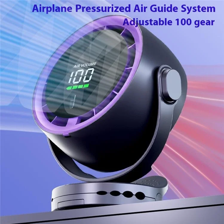 Ventilador mini de escritorio con pinza, pantalla digital, montaje en pared, ventilador de refrigeración turbo de alta velocidad, 100 velocidades ajustables - Morado