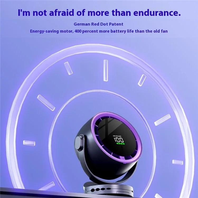 Ventilador mini de escritorio con pinza, pantalla digital, montaje en pared, ventilador de refrigeración turbo de alta velocidad, 100 velocidades ajustables - Morado