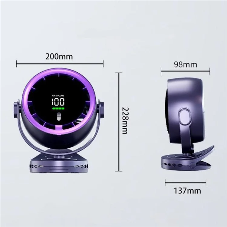 Desk Mini Fan with Clamp Digital Display Wall-Mount Cooling Fan Turbo High-Speed Circulating 100-Speed Adjustable - Grey