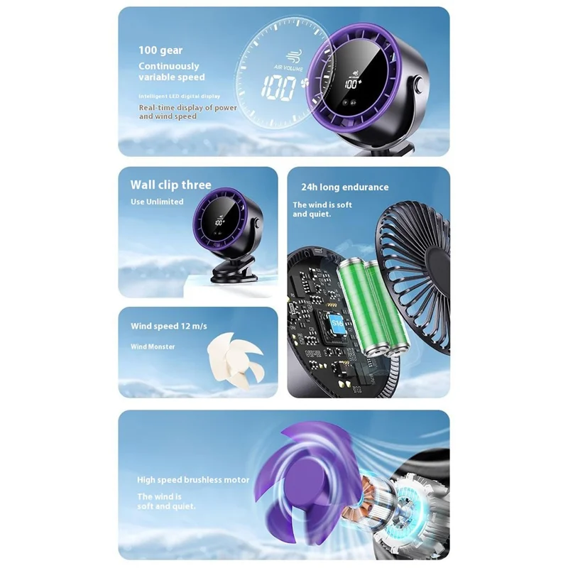 Desktop Fan 100 Speed Settings Circulation Cooling Fan Digital Display Turbo Wall Mounted Table Fan - Beige