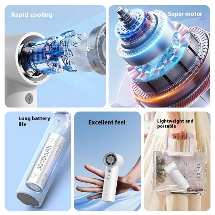 BL03 High Speed Turbo Handheld Fan Rechargeable 5 Gears Adjustable Mini Portable Desk Fan - White