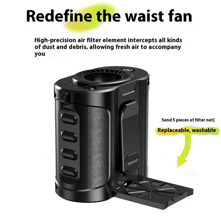 G20 Portable Waist Fan Rechargeable 5 Speed Adjustable LED Flashlight Power Bank Belt Fans for Hiking, Riding