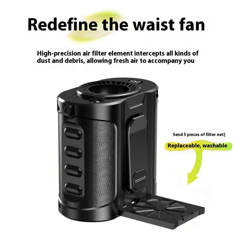 G30 Portable Waist Fan with Stand 5 Speed 8000mAh Rechargeable Belt Fan with Power Bank and LED Light