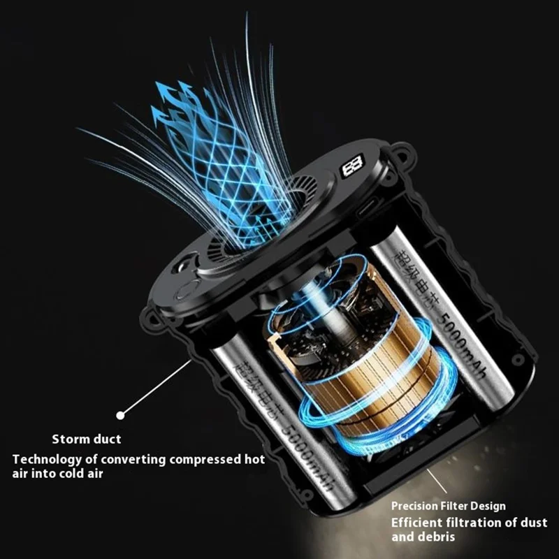 G30 Portable Waist Fan with Stand 5 Speed 8000mAh Rechargeable Belt Fan with Power Bank and LED Light