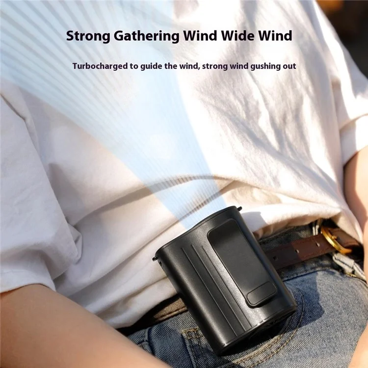 H20 Portable Waist Hanging Fan 100 Speeds 13000RPM Rechargeable Clip-On Belt Fan for Camping / Outdoor - Black