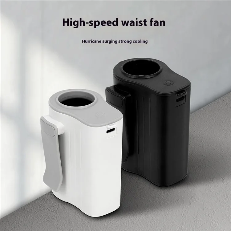 H20 Portable Waist Hanging Fan 100 Speeds 13000RPM Rechargeable Clip-On Belt Fan for Camping / Outdoor - Black