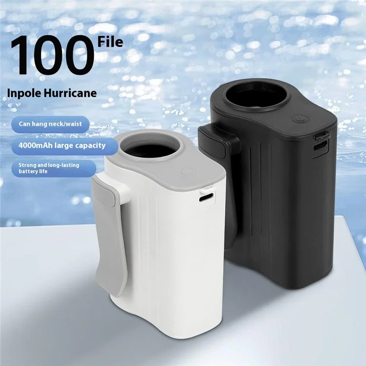 H20 Portable Waist Hanging Fan 100 Speeds 13000RPM Rechargeable Clip-On Belt Fan for Camping / Outdoor - Black