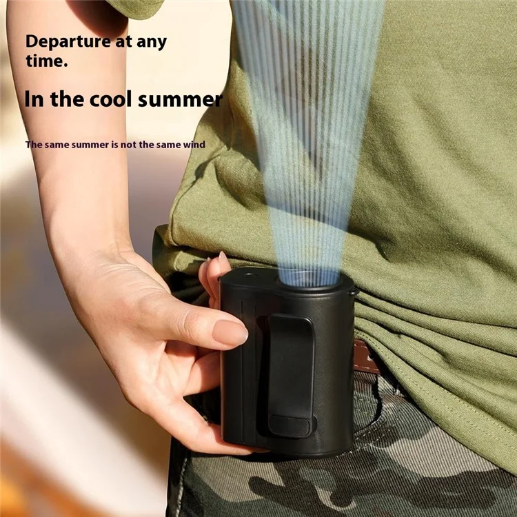 H20 Portable Waist Hanging Fan 100 Speeds 13000RPM Rechargeable Clip-On Belt Fan for Camping / Outdoor - Black