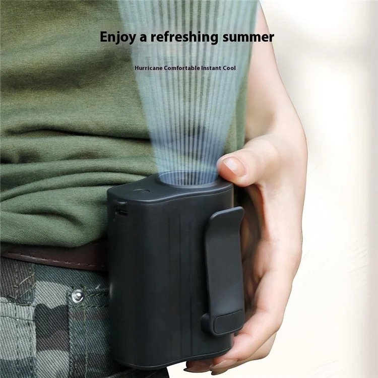 H20 Portable Waist Hanging Fan 100 Speeds 13000RPM Rechargeable Clip-On Belt Fan for Camping / Outdoor - Black