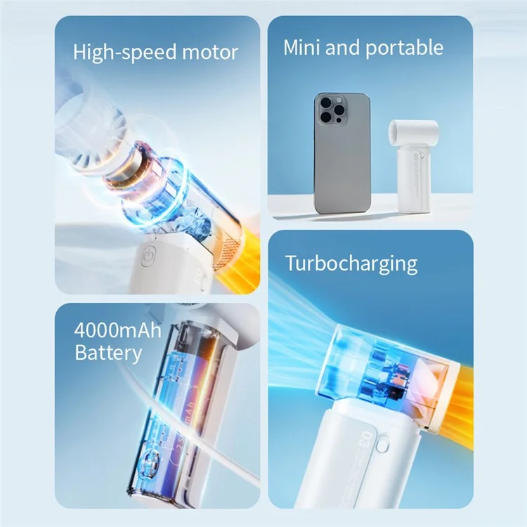 WT-F88 Portable Handheld Fan 19500RPM High Speed Turbo Fan Rechargeable 3 Speed Cooler - White