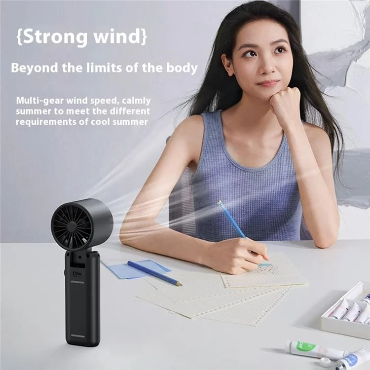 WT22 Portable Mini Fan Rechargeable Turbo Fan 5 Gear Foldable Handheld Cooling Fan with Digital Display - White
