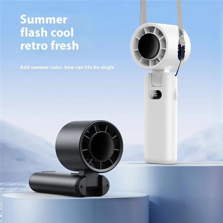 WT22 Portable Mini Fan Rechargeable Turbo Fan 5 Gear Foldable Handheld Cooling Fan with Digital Display - White