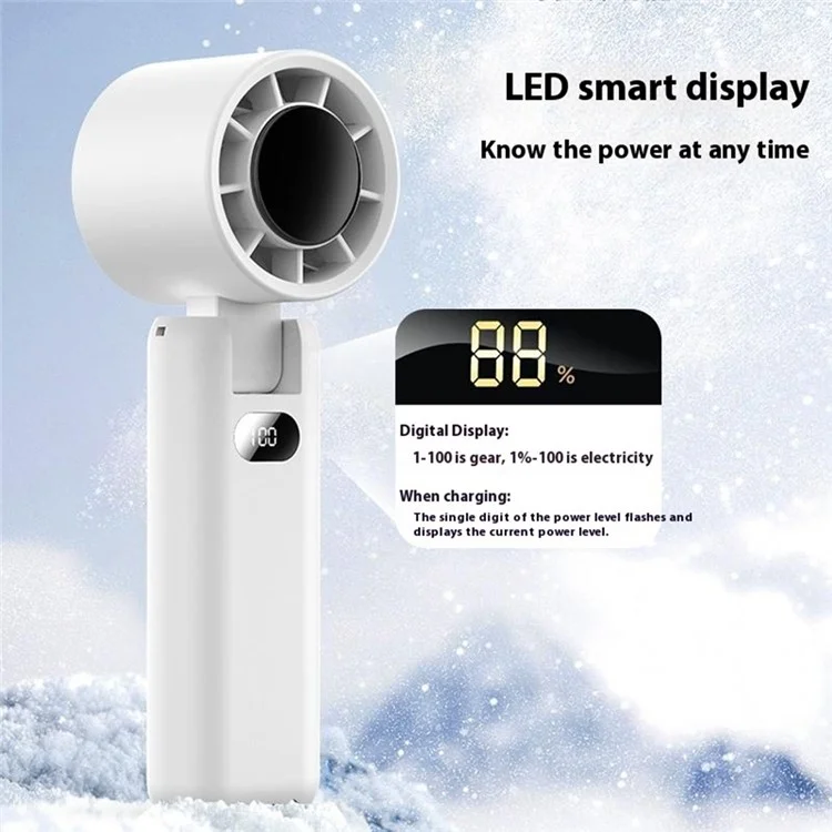 WT22 Portable Mini Fan Rechargeable Turbo Fan 5 Gear Foldable Handheld Cooling Fan with Digital Display - White