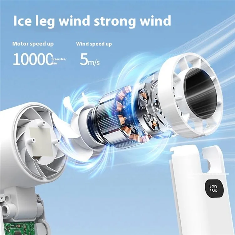 WT22 Portable Mini Fan Rechargeable Turbo Fan 5 Gear Foldable Handheld Cooling Fan with Digital Display - White