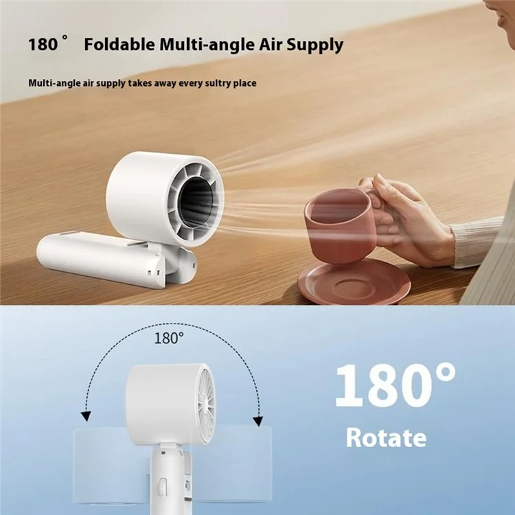 WT22 Portable Mini Fan Rechargeable Turbo Fan 5 Gear Foldable Handheld Cooling Fan with Digital Display - White