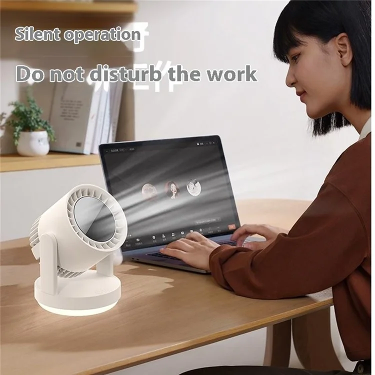 ZK06 Mini Quiet Desktop Fan 3 Speed Adjustable 360° Rotary Rechargeable Air Circulator Fans with Light - Beige