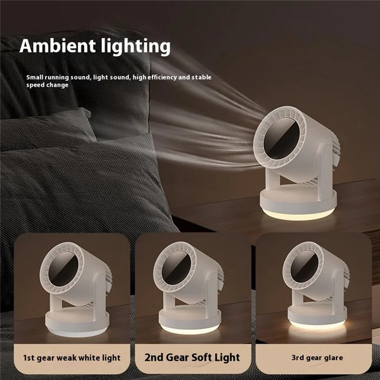 ZK06 Mini Quiet Desktop Fan 3 Speed Adjustable 360° Rotary Rechargeable Air Circulator Fans with Light - Beige