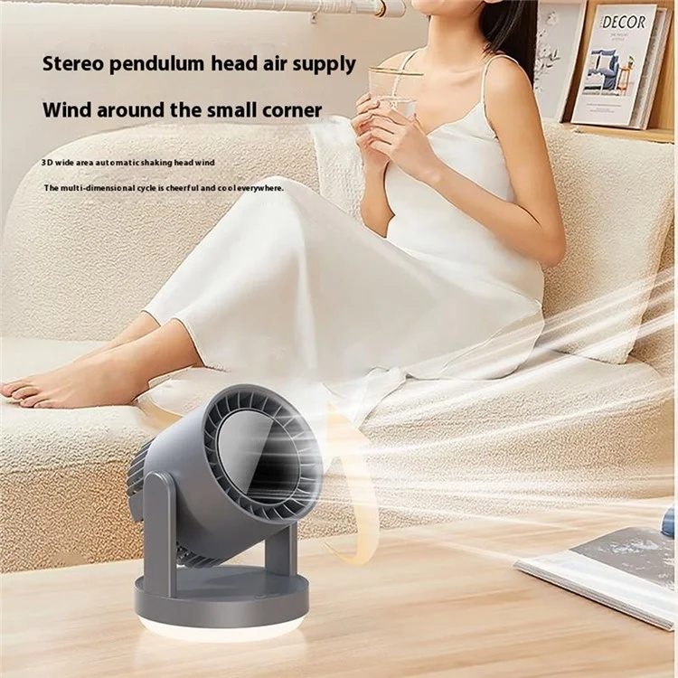 ZK06 Mini Quiet Desktop Fan 3 Speed Adjustable 360° Rotary Rechargeable Air Circulator Fans with Light - Beige