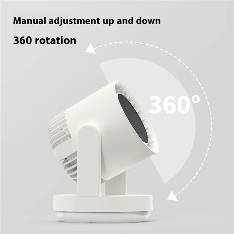 ZK06 Mini Quiet Desktop Fan 3 Speed Adjustable 360° Rotary Rechargeable Air Circulator Fans with Light - Beige