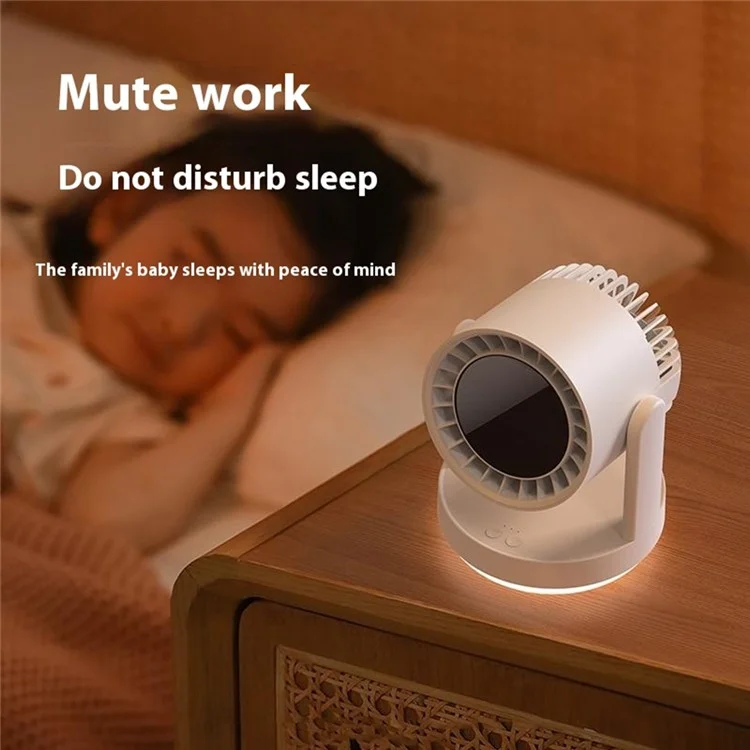 ZK06 Mini Quiet Desktop Fan 3 Speed Adjustable 360° Rotary Rechargeable Air Circulator Fans with Light - Beige