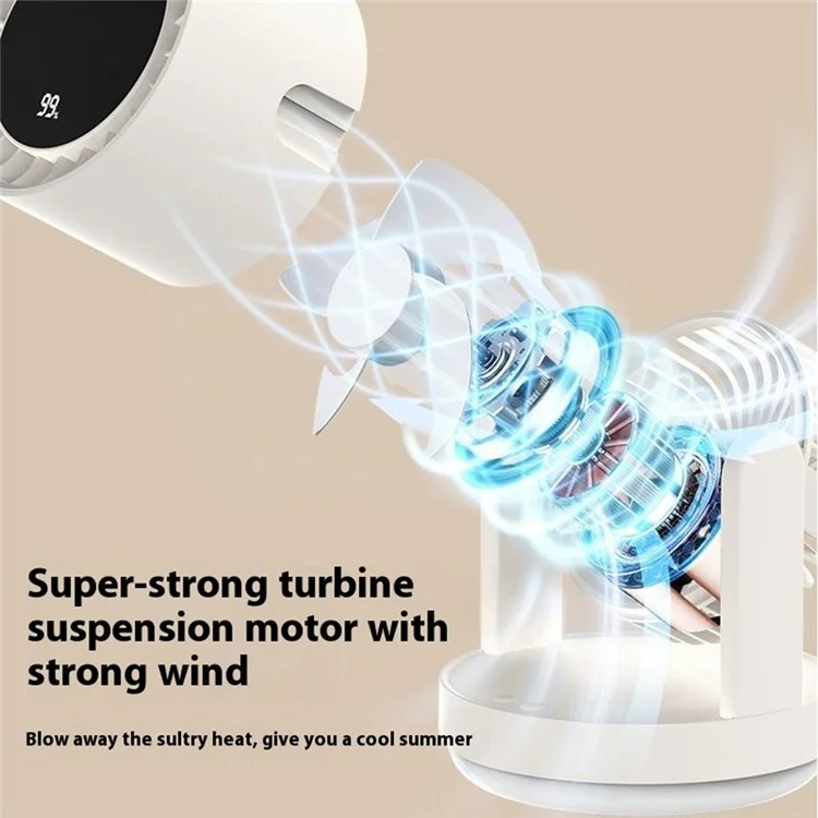 ZK06 Mini Quiet Desktop Fan 3 Speed Adjustable 360° Rotary Rechargeable Air Circulator Fans with Light - Beige