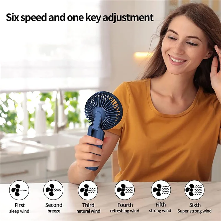 M12 Foldable Summer Cooling Handheld Fan USB Rechargeable Mini Desk Fan with Neck Strap - Blue