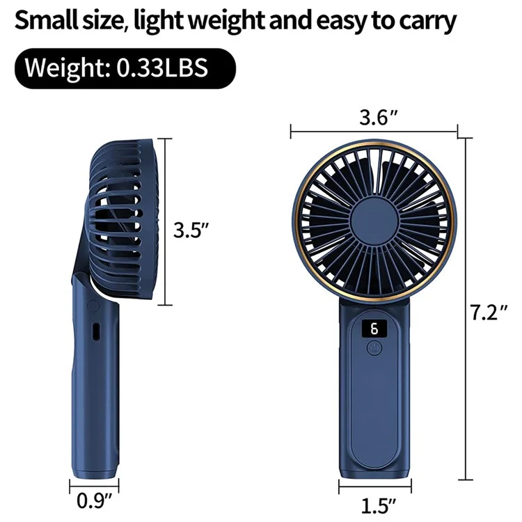 M12 Foldable Summer Cooling Handheld Fan USB Rechargeable Mini Desk Fan with Neck Strap - Blue