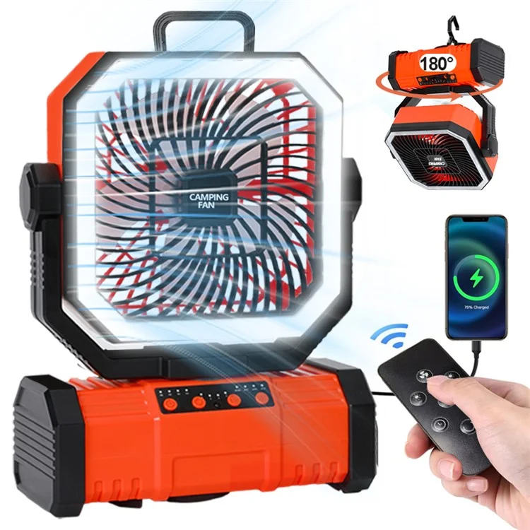 Portable Outdoor Camping Emergency Hanging Fan with 4 Levels LED Light and Power Bank Function - Orange