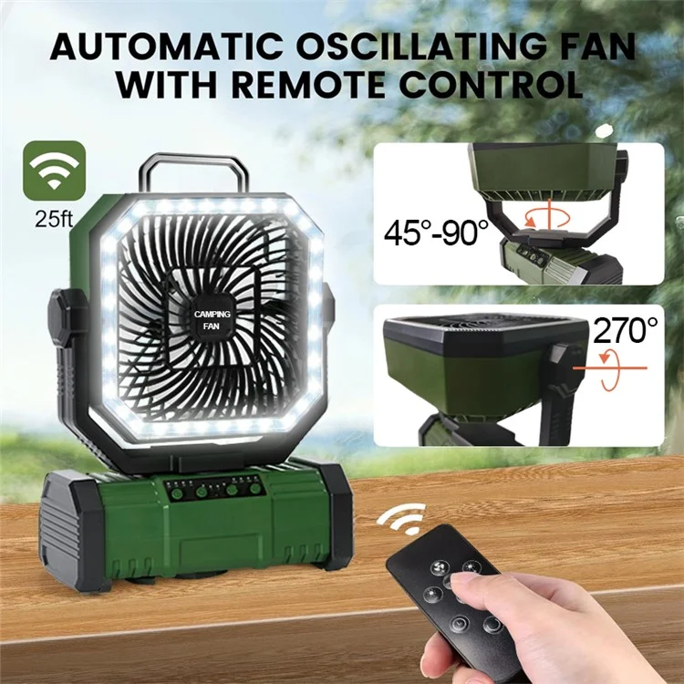 Portable Outdoor Camping Emergency Hanging Fan with 4 Levels LED Light and Power Bank Function - Orange