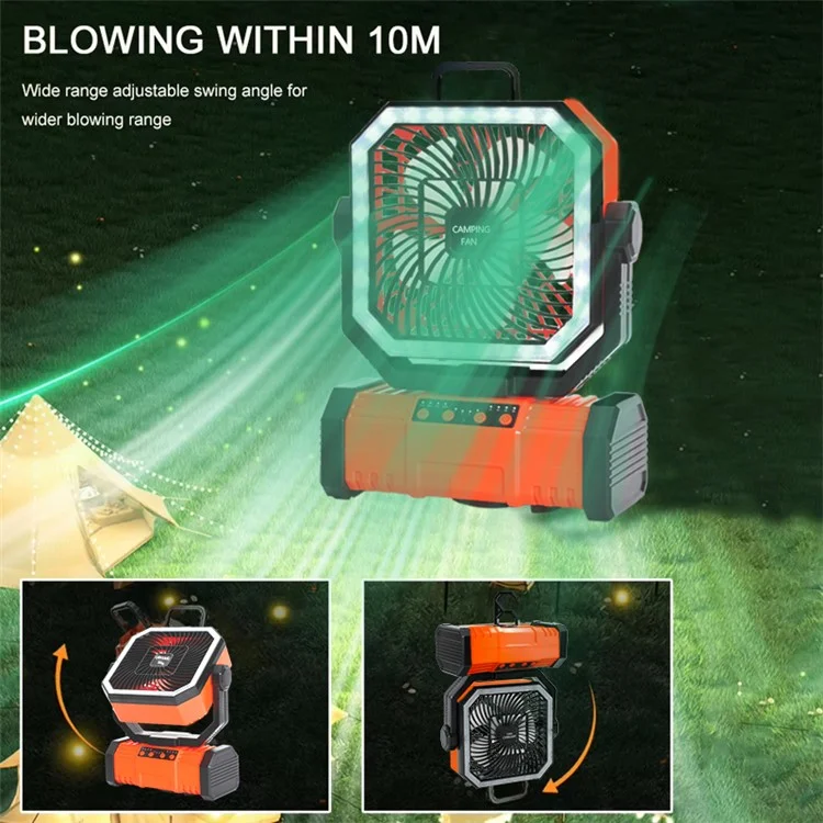 Portable Outdoor Camping Emergency Hanging Fan with 4 Levels LED Light and Power Bank Function - Orange