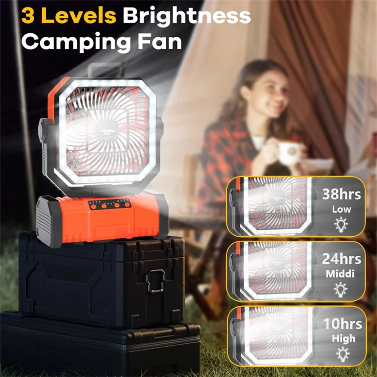Portable Outdoor Camping Emergency Hanging Fan with 4 Levels LED Light and Power Bank Function - Orange