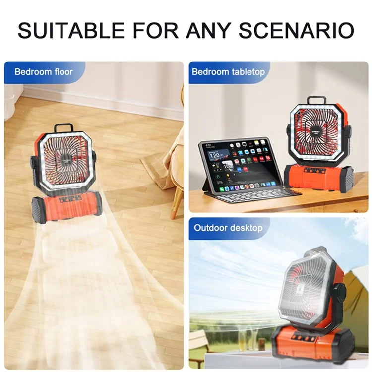 Portable Outdoor Camping Emergency Hanging Fan with 4 Levels LED Light and Power Bank Function - Orange