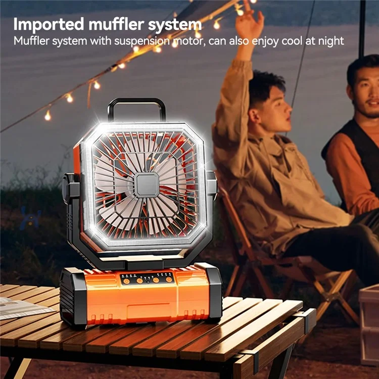 Portable Outdoor Camping Emergency Hanging Fan with 4 Levels LED Light and Power Bank Function - Orange