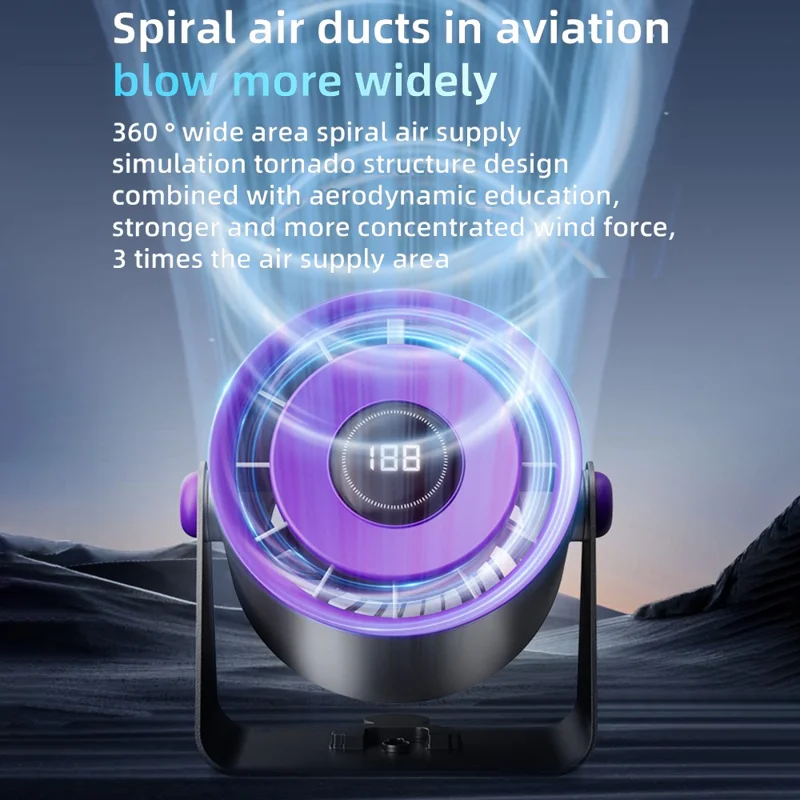 Desktop Fan with 100 Speed Levels Digital Display Wall Mounted Turbo Cooling Fan for Kitchen  /  Office  /  Bedroom - Purple Grey