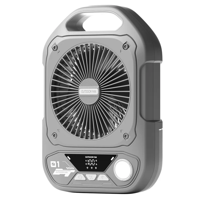 Ventilador Portátil Externo S9 com Função Power Bank, 100 Configurações de Velocidade para Camping / Alojamento - Cinza