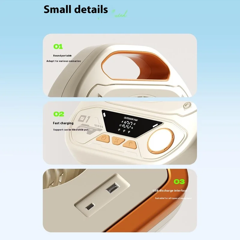 Ventilador Portátil Externo S9 com Função Power Bank, 100 Configurações de Velocidade para Camping / Alojamento - Cinza
