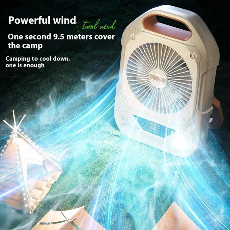 Ventilador Portátil Externo S9 com Função Power Bank, 100 Configurações de Velocidade para Camping / Alojamento - Cinza