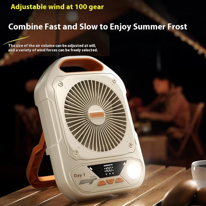Ventilador Portátil Externo S9 com Função Power Bank, 100 Configurações de Velocidade para Camping / Alojamento - Cinza