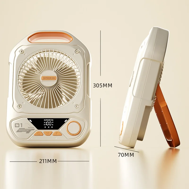 S9 Outdoor Portable Fan High Power 10000mAh Battery Bank 100 Speed Settings Camping / Dorm Use Rechargeable USB-C - Beige
